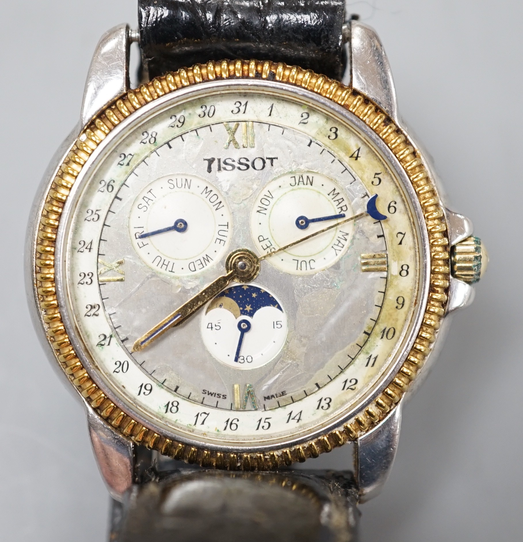 A gentleman's modern stainless steel Tissot calendar moonphase quartz? wrist watch (a.f.)